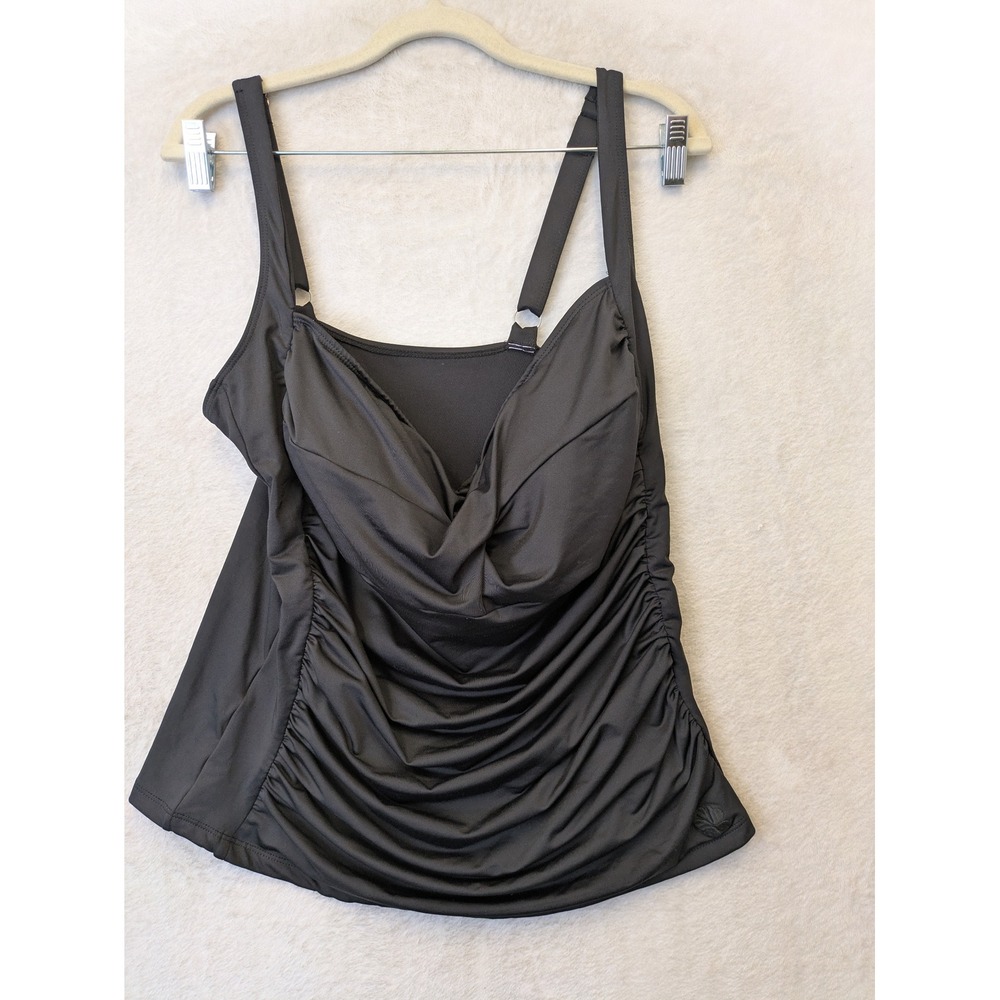 Hapari Tankini Top Women's XXL Black Ruched Twist Front Adjustable Straps UPF 50